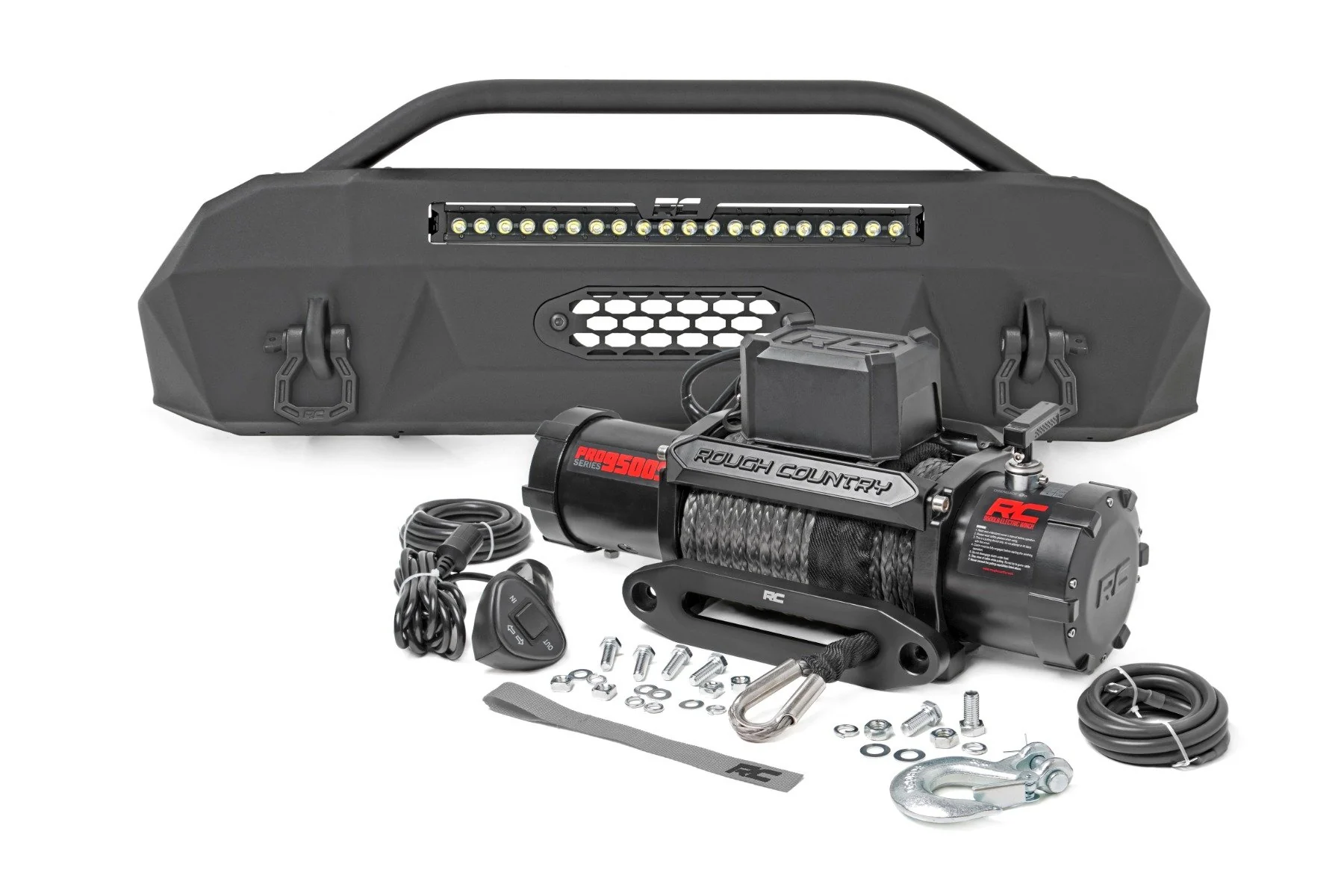 Front Bumper | Hybrid | 20" Blk DRL LED + PRO9500S Winch | Toyota Tacoma 4WD | 2016-2022 | Rough Country | 10726