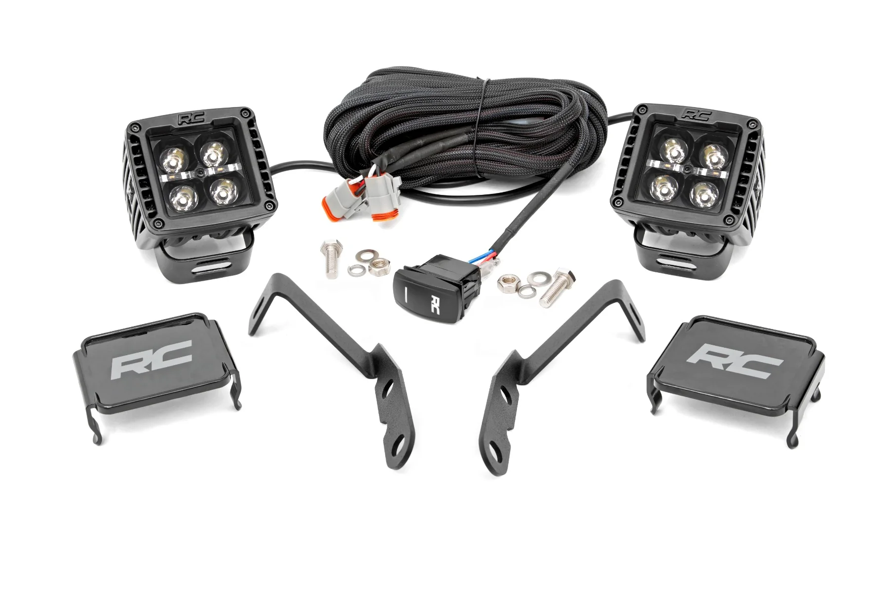 LED Light | Ditch Mount | 2" Black Pair | White DRL | Chevy 1500 | 2007-2013 | Rough Country | 71060