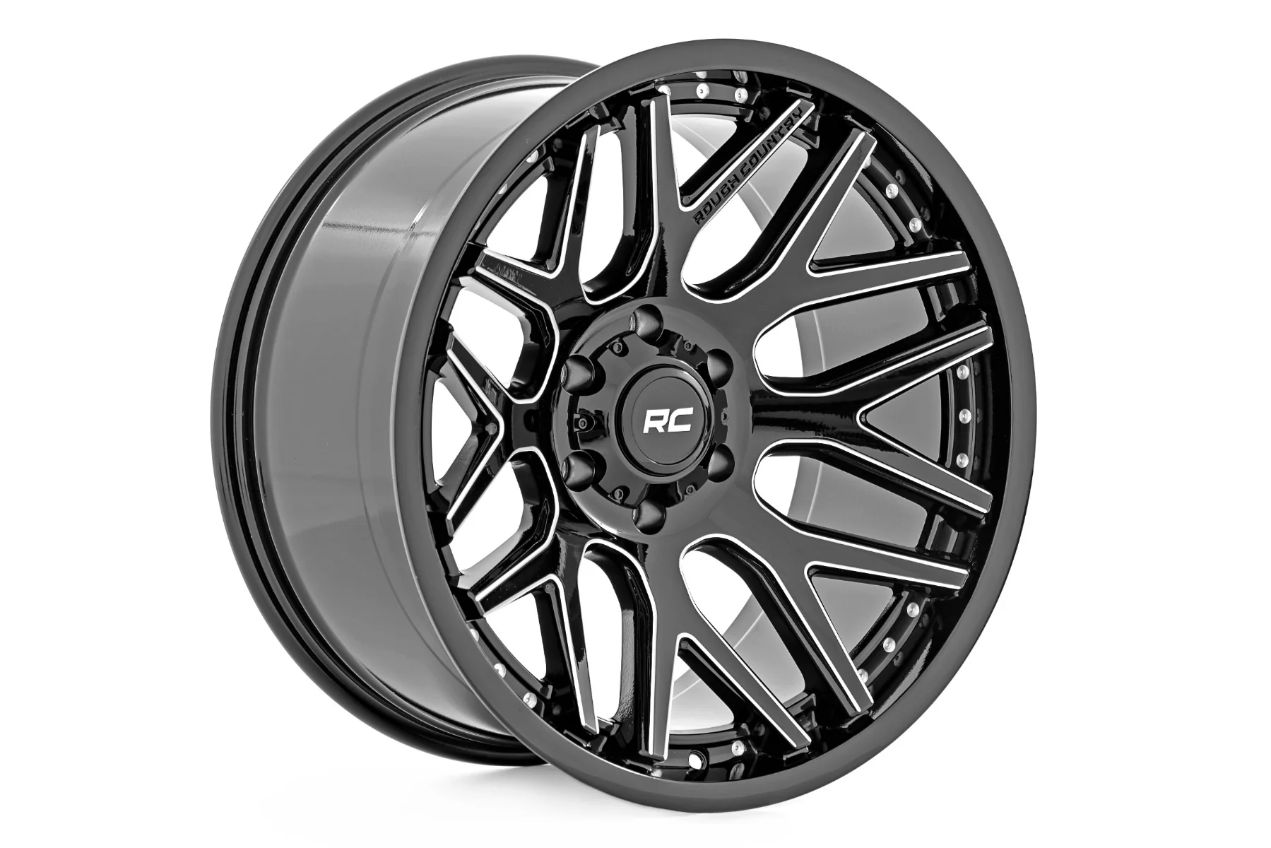 Rough Country 95 Series Wheel | One-Piece | Gloss Black Machined | 20x10 | 8x180 | -19mm | 2011-2019 | 95201006M